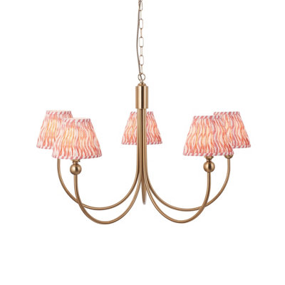 Stylish Brushed Brass Ceiling Pendant Light with Coral Pink Shades