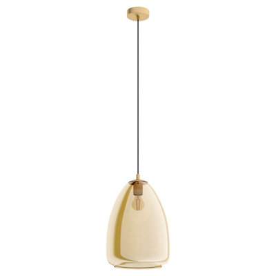 Stylish Brushed Brass Pendant Ceiling Light with Amber Vaporized Glass Shade