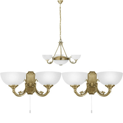 Stylish Ceiling Pendant Light with Matching Wall Lights - Modern Bronze & Satin Glass Chandelier