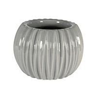 Stylish Ceramic Grey Ribbed Orchid Pot. Indoor Use. W18.3 cm.
