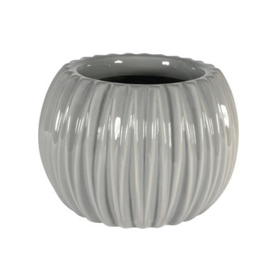 Stylish Ceramic Grey Ribbed Orchid Pot. Indoor Use. W18.3 cm.