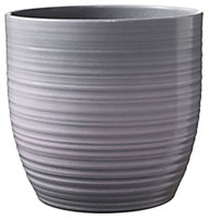 Stylish Ceramic Grooved, Lavender Glaze, Indoor Plant Pot. No Drainage Holes. H13 x W14 cm
