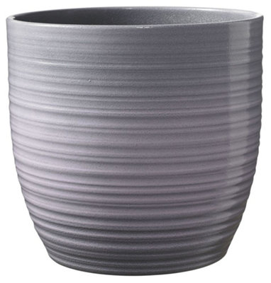Stylish Ceramic Grooved, Lavender Glaze, Indoor Plant Pot. No Drainage