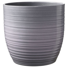Stylish Ceramic Grooved, Lavender Glaze, Indoor Plant Pot. No Drainage Holes. H15 x W16 cm