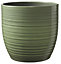 Stylish Ceramic Grooved, Leaf Green Glaze, Indoor Plant Pot. No Drainage Holes. H13 x W14 cm