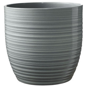 Stylish Ceramic Grooved, Mint Green Glaze, Indoor Plant Pot. No Drainage Holes. H13 x W14 cm