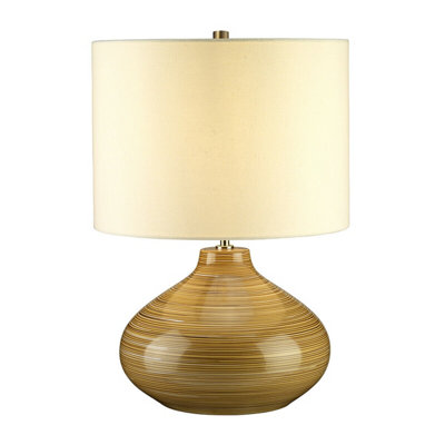 Stylish Ceramic Table Lamp with Ivory Linen Shade and Wood Effect Finish