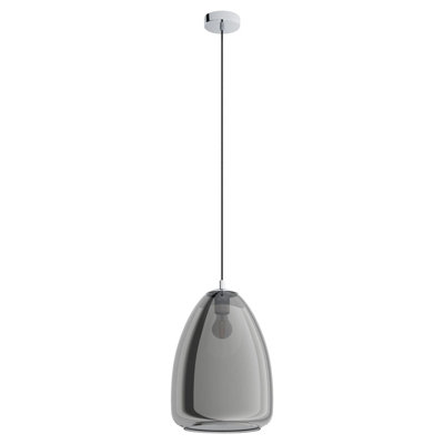 Stylish Chrome Pendant Ceiling Light with Black Transparent Glass Shade