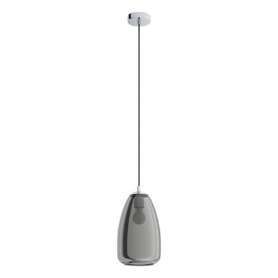 Stylish Chrome Pendant Ceiling Light with Black Transparent Glass Shade