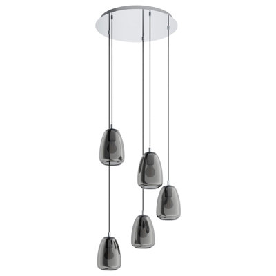 Stylish Chrome Pendant Ceiling Light with Black Transparent Shade - E27 Bulb Compatible