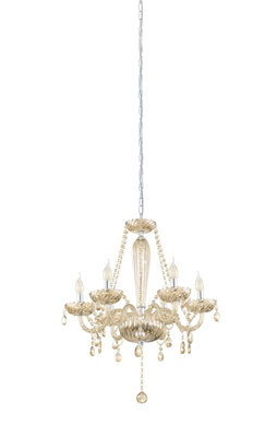 Stylish Chrome Pendant Ceiling Light with Cognac Glass Shade and E14 Bulbs