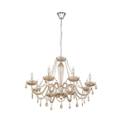 Stylish Chrome Pendant Ceiling Light with Cognac Glass Shade