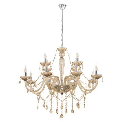 Stylish Chrome Pendant Ceiling Light with Cognac Glass Shade