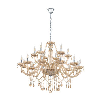 Stylish Chrome Pendant Ceiling Light with Cognac Glass Shade
