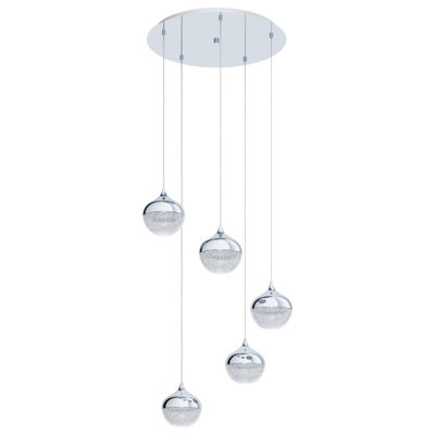 Stylish Chrome Pendant Ceiling Light with Granille White Shade - E14 Bulb Compatible