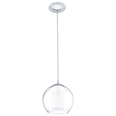 Stylish Chrome Pendant Ceiling Light with White Satin Glass Shade and E27 Bulb Holder