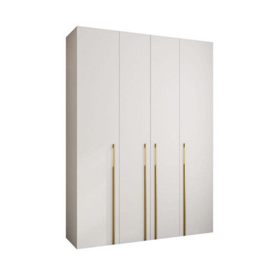 Stylish Como 3 White Hinged Door Wardrobe H2460mm W1800mm D500mm, Four Doors, Sixteen Shelves, Two Hanging Rails, Gold Handles