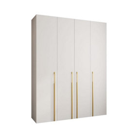 Stylish Como 3 White Hinged Door Wardrobe H2460mm W1900mm D500mm, Four Doors, Sixteen Shelves, Two Hanging Rails, Gold Handles