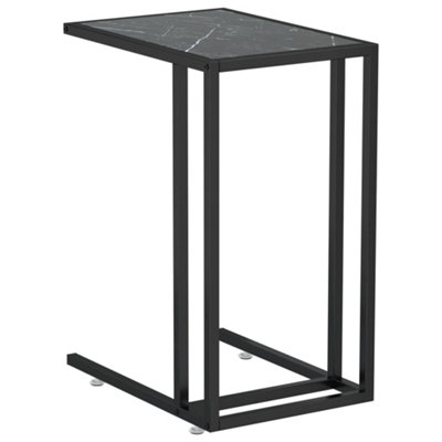 Stylish Computer Side Table Black Marble 50x35x65 cm Tempered Glass