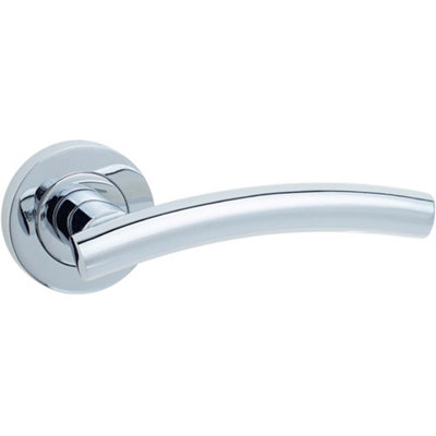 Stylish Curve Door Handle on Rose in Polished Chrome Finish - Interior Handle