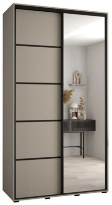 Stylish Dakota V Sliding Door Wardrobe W1300mm H2350mm D600mm with Mirrored Door in Cashmere & Black Finish