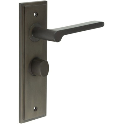 Stylish Dark Bronze Bathroom Door Handle with Backplate and Turn & Release Mechanism - Solid Brass Interior Handle