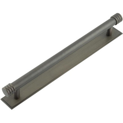 Stylish Dark Bronze Cabinet Handle with Stepped Backplate - 224mm Ctrs - Kitchen Drawer Pull Handle