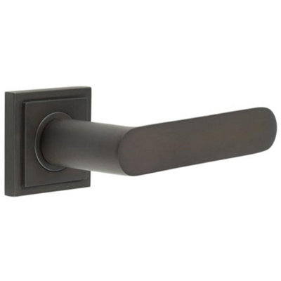 Stylish Dark Bronze Square Door Handle with Stepped Rose Design - Solid Brass Interior Handle