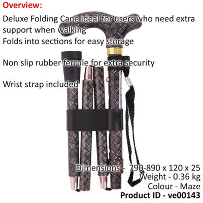 Stylish Deluxe Ambidextrous Foldable Walking Cane with 5 Adjustable ...