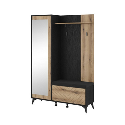 Stylish Diamond Hallway Set H1970mm W1340mm D390mm - Oak Evoke & Black for Space-Saving Storage