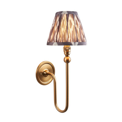 Stylish Dimmable Wall Light in Aged Brass with Pearl Grey Shade