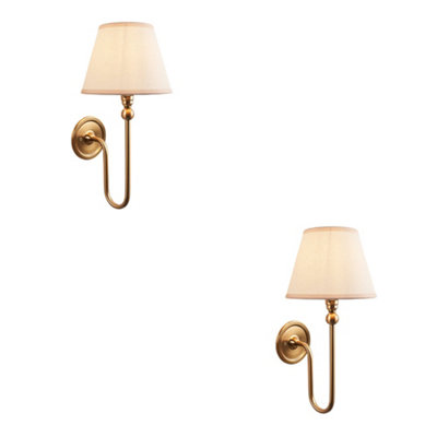 Stylish Dimmable Wall Light Set - Brushed Brass & Vintage White Shades