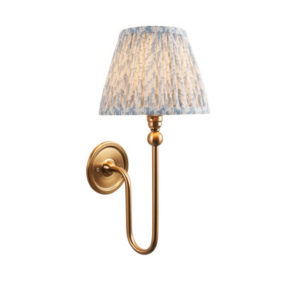 Stylish Dimmable Wall Light with Brushed Aged Brass and Shell Bay Blue Shade