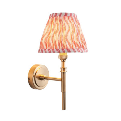 Stylish Dimmable Wall Light with Coral Pink Shade and Aged Brass Finish