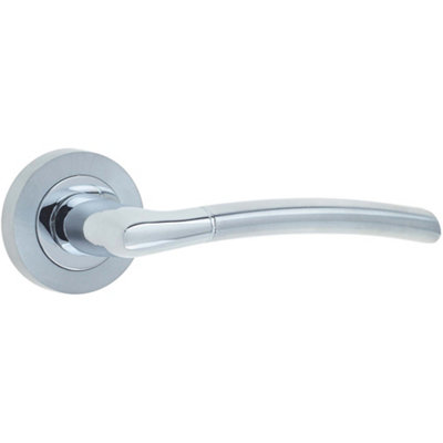 Stylish Door Handle on Rose in Polished and Satin Chrome Finish - Interior Handle