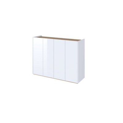 Stylish Easy 2 Sideboard Cabinet H950mm W1260mm D400mm, White Gloss Fronts & Oak Scandi, Four Doors, Four Shelves, LED Lighting