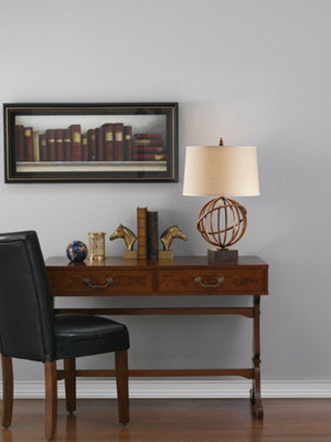 Stylish Firenze Gold Table Lamp with Dark Tan Linen Shade and Tilted Orb Base