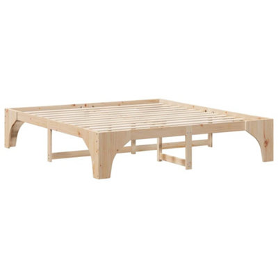 Stylish Floor Bed Frame with Storage Brown Solid pine wood
