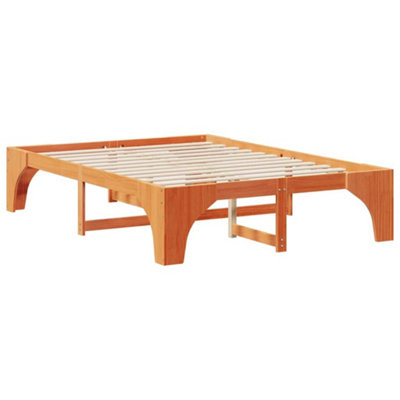 Stylish Floor Bed Frame with Storage Brown Solid pine wood