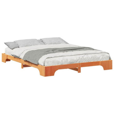 Stylish Floor Bed Frame with Storage Brown Solid pine wood