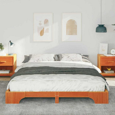 Stylish Floor Bed Frame with Storage Brown Solid pine wood