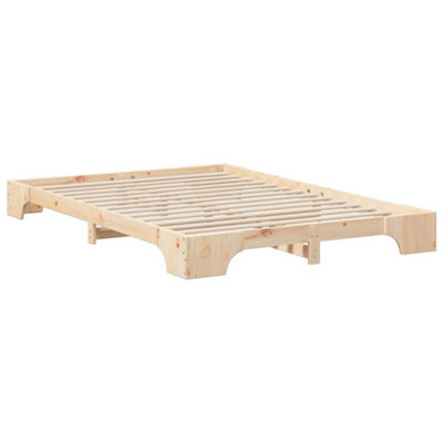 Stylish Floor Bed Frame with Storage Brown Solid pine wood