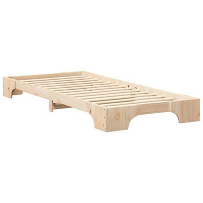 Stylish Floor Bed Frame with Storage Brown Solid pine wood
