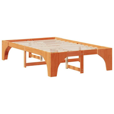 Stylish Floor Bed Frame with Storage Brown Solid pine wood