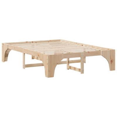 Stylish Floor Bed Frame with Storage Brown Solid pine wood
