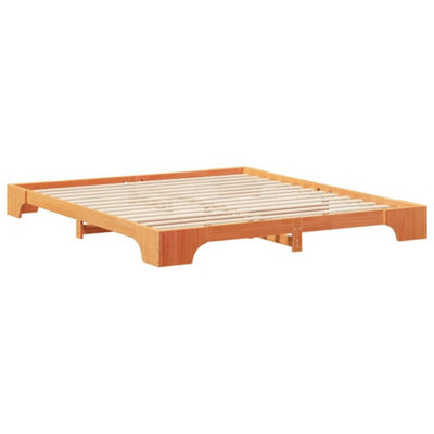 Stylish Floor Bed Frame with Storage Brown Solid pine wood