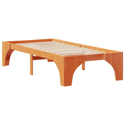 Stylish Floor Bed Frame with Storage Brown Solid pine wood