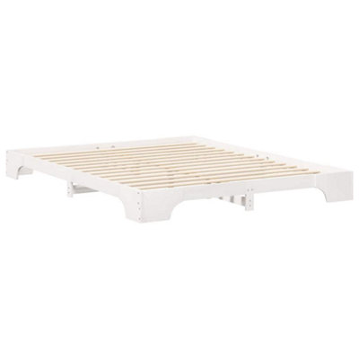 Stylish Floor Bed Frame with Storage White Solid pine wood