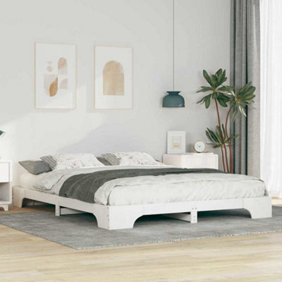 Stylish Floor Bed Frame with Storage White Solid pine wood