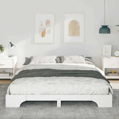 Stylish Floor Bed Frame with Storage White Solid pine wood